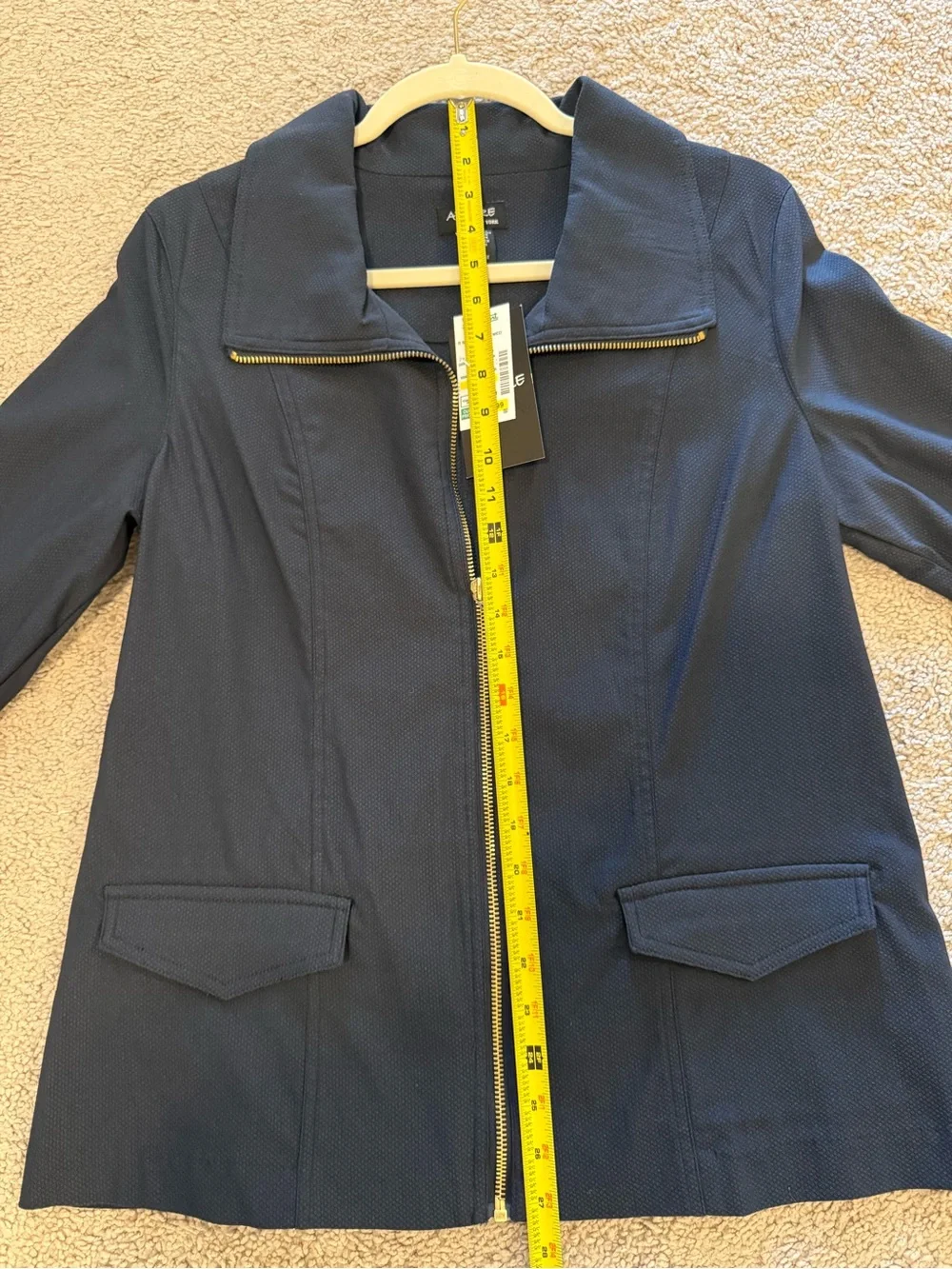 Attyre Dark Navy Zip-Front Utility Jacket with Gold Hardware